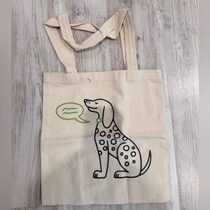 Canvas Tote Bag with Dog Print - Cream